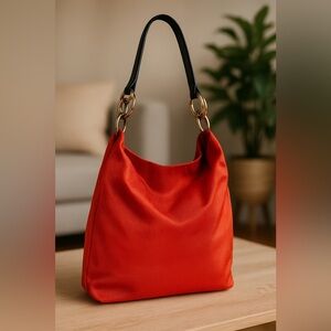 JPK Paris 75 Canvas Bucket Shoulder Bag – Red-Orange with Gold Hardware